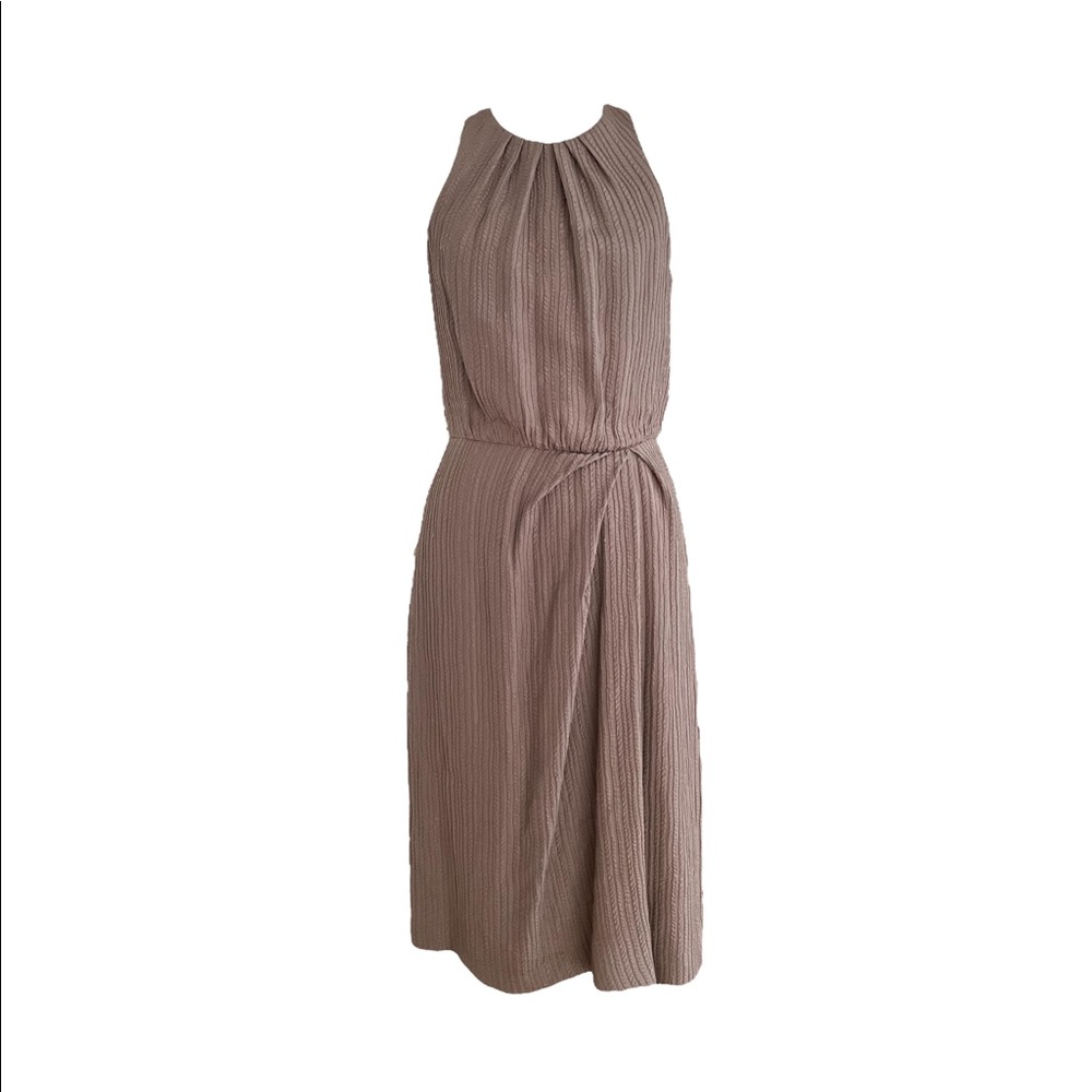 lela rose original sample. textured silk dress, halter neckline.